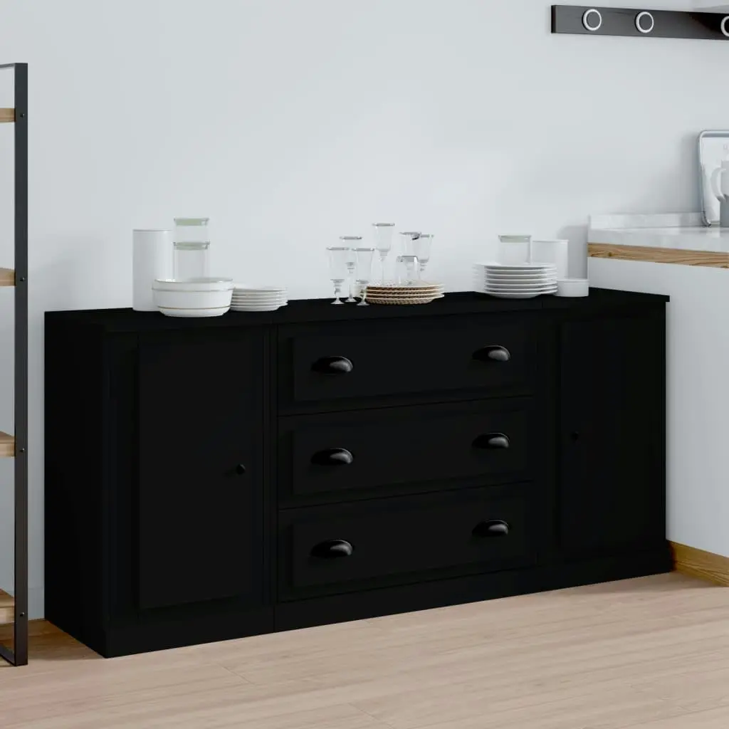 Sideboards 3 pcs Black Engineered Wood 3185248