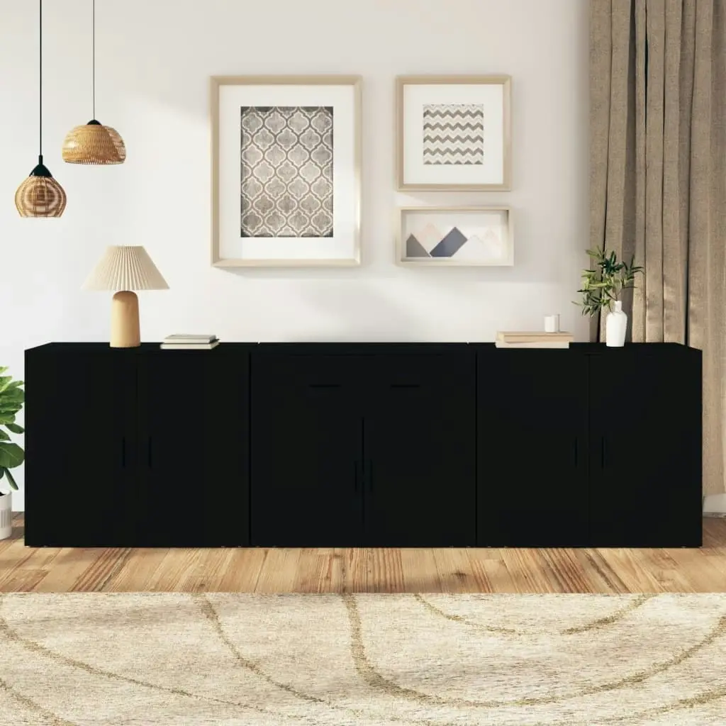 Sideboards 3 pcs Black Engineered Wood 3185416