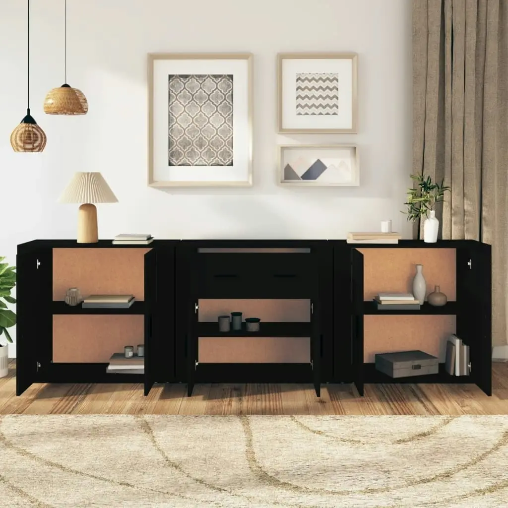 Sideboards 3 pcs Black Engineered Wood 3185416