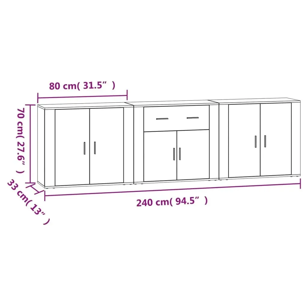 Sideboards 3 pcs Black Engineered Wood 3185416