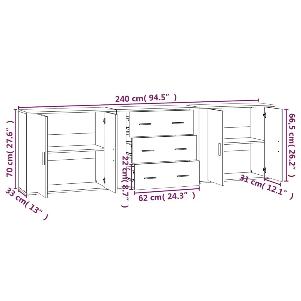 Sideboards 3 pcs Black Engineered Wood 3185400