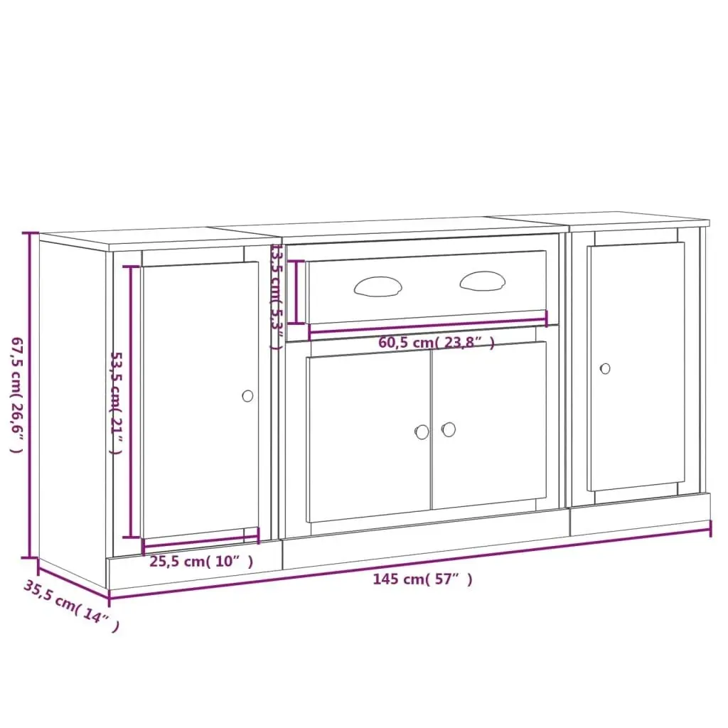 Sideboards 3 pcs Black Engineered Wood 3185272