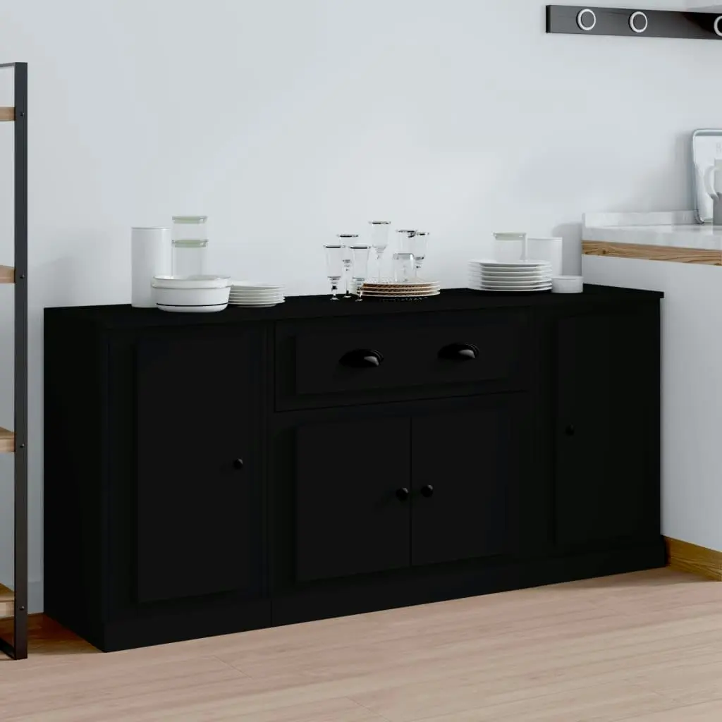 Sideboards 3 pcs Black Engineered Wood 3185272