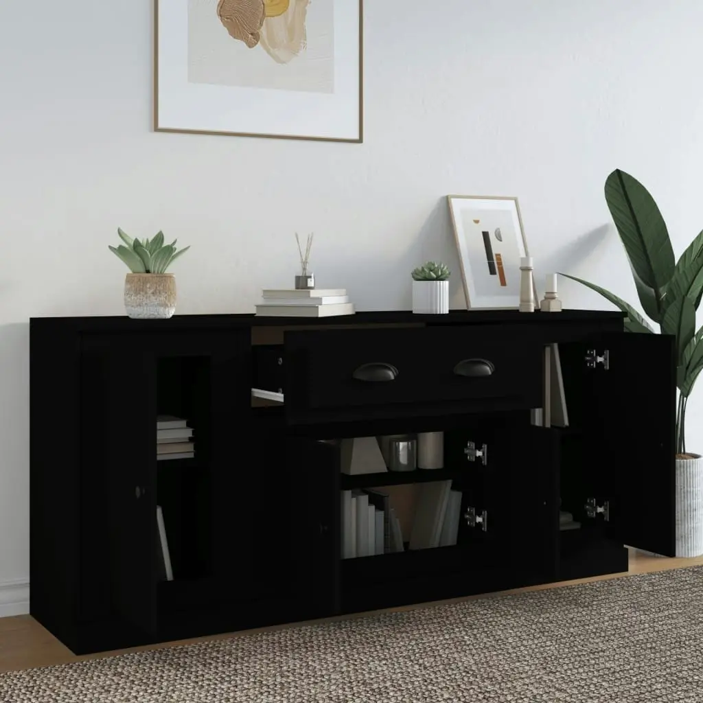 Sideboards 3 pcs Black Engineered Wood 3185272