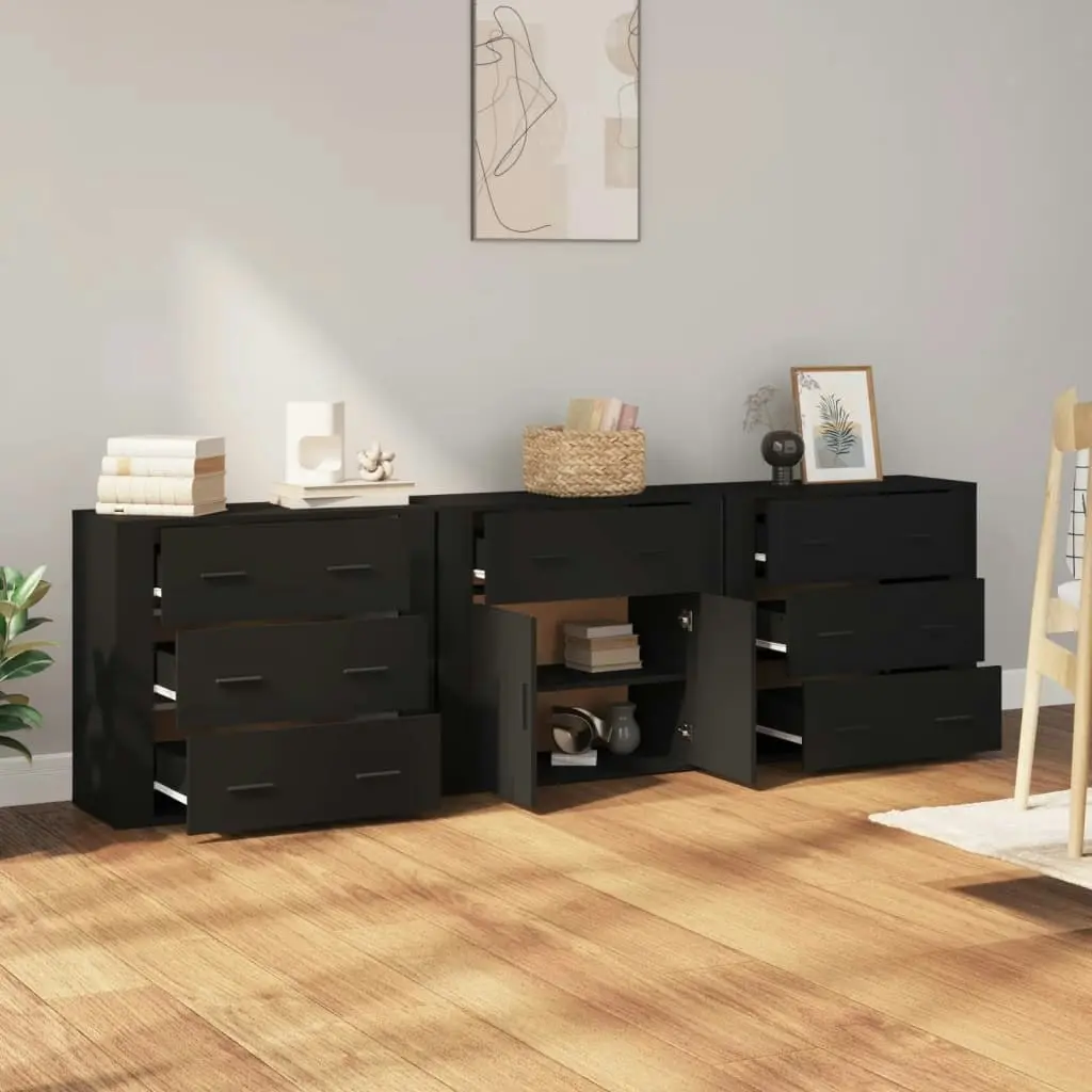 Sideboards 3 pcs Black Engineered Wood 3185424