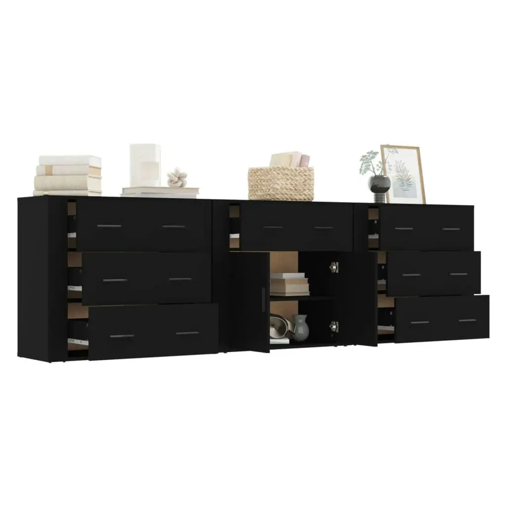 Sideboards 3 pcs Black Engineered Wood 3185424