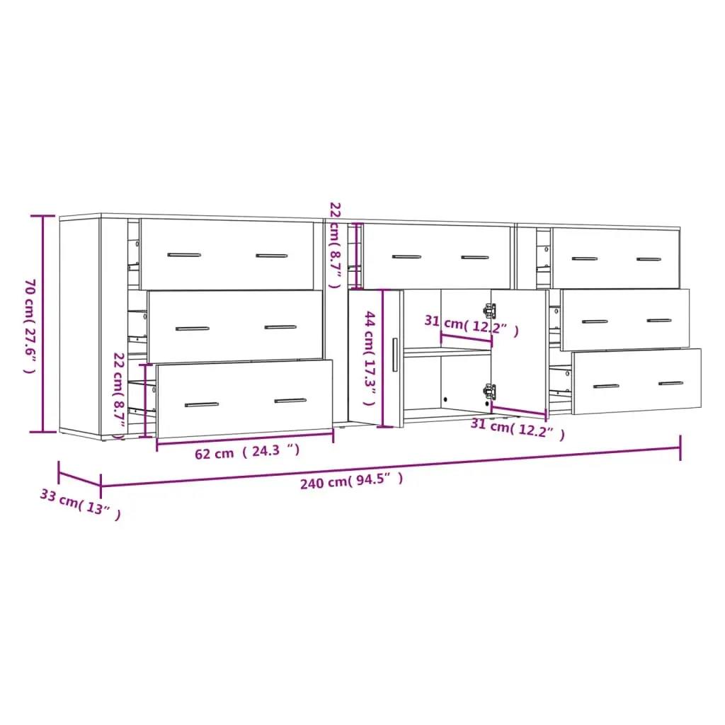 Sideboards 3 pcs Black Engineered Wood 3185424