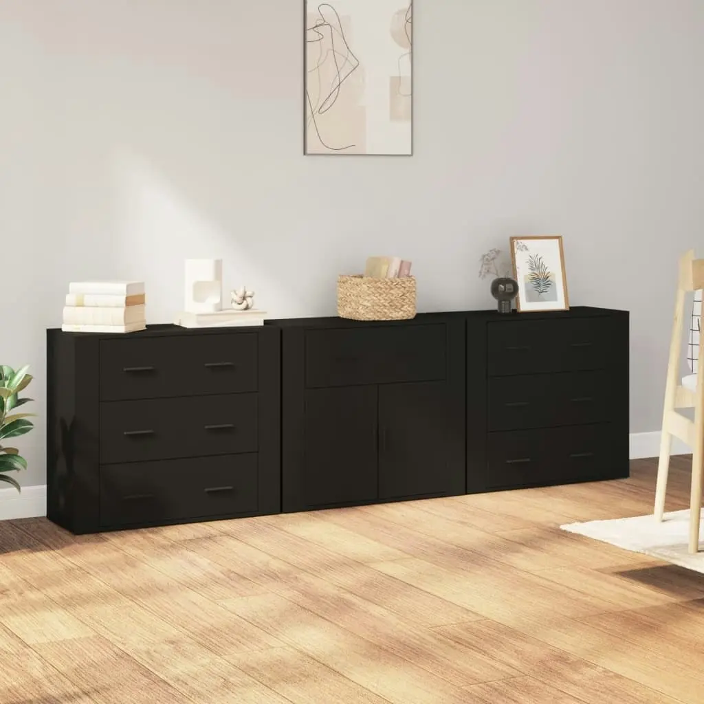 Sideboards 3 pcs Black Engineered Wood 3185424