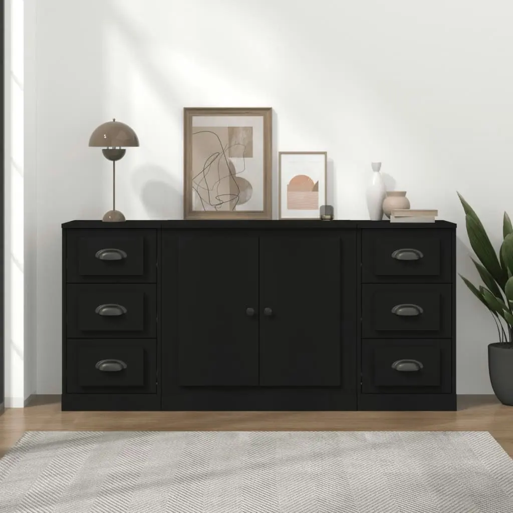 Sideboards 3 pcs Black Engineered Wood 3185232