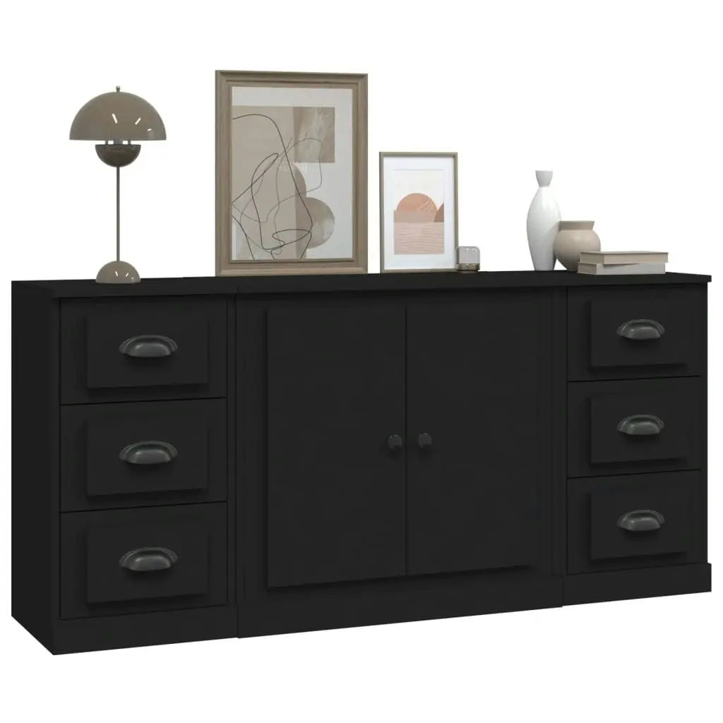 Sideboards 3 pcs Black Engineered Wood 3185232