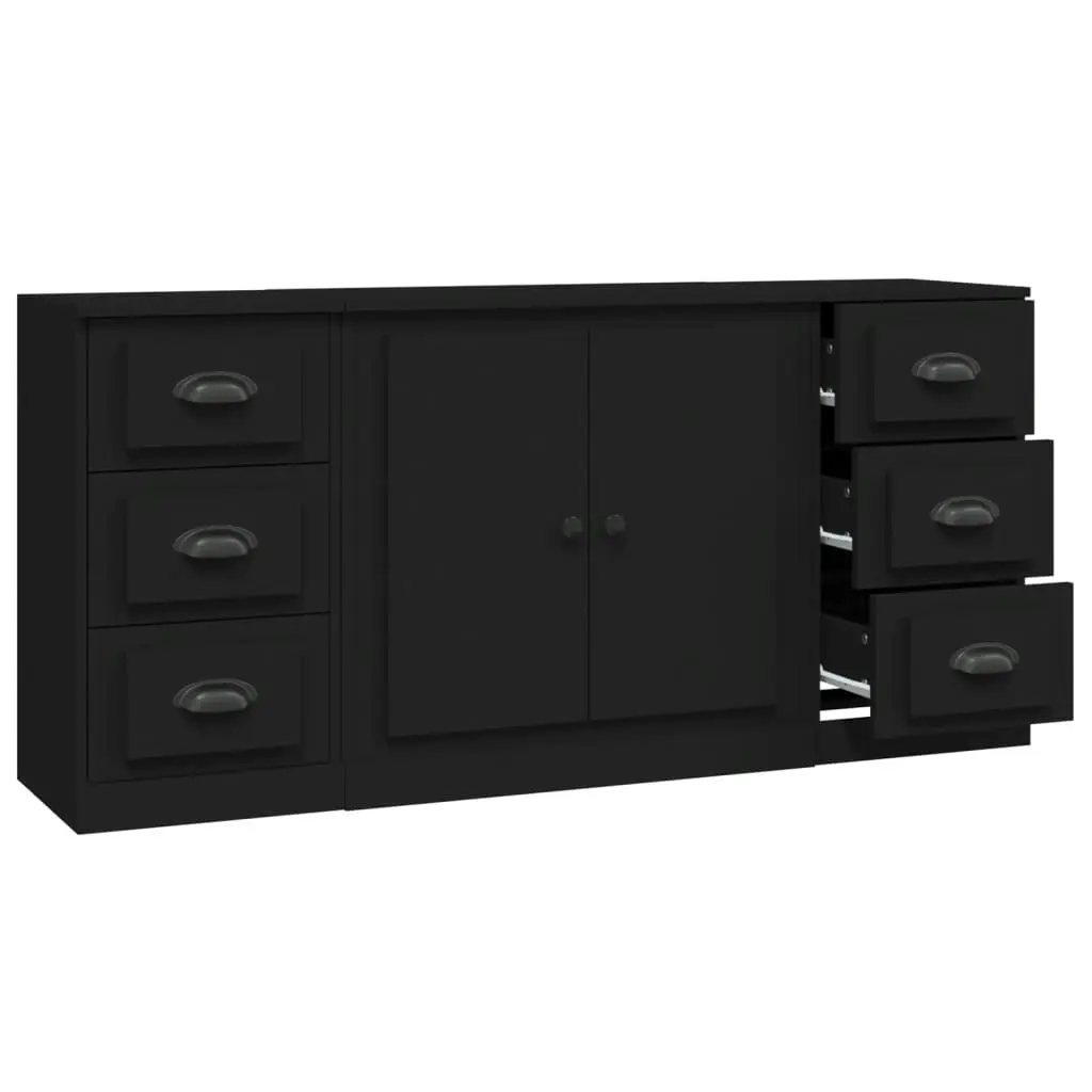 Sideboards 3 pcs Black Engineered Wood 3185232