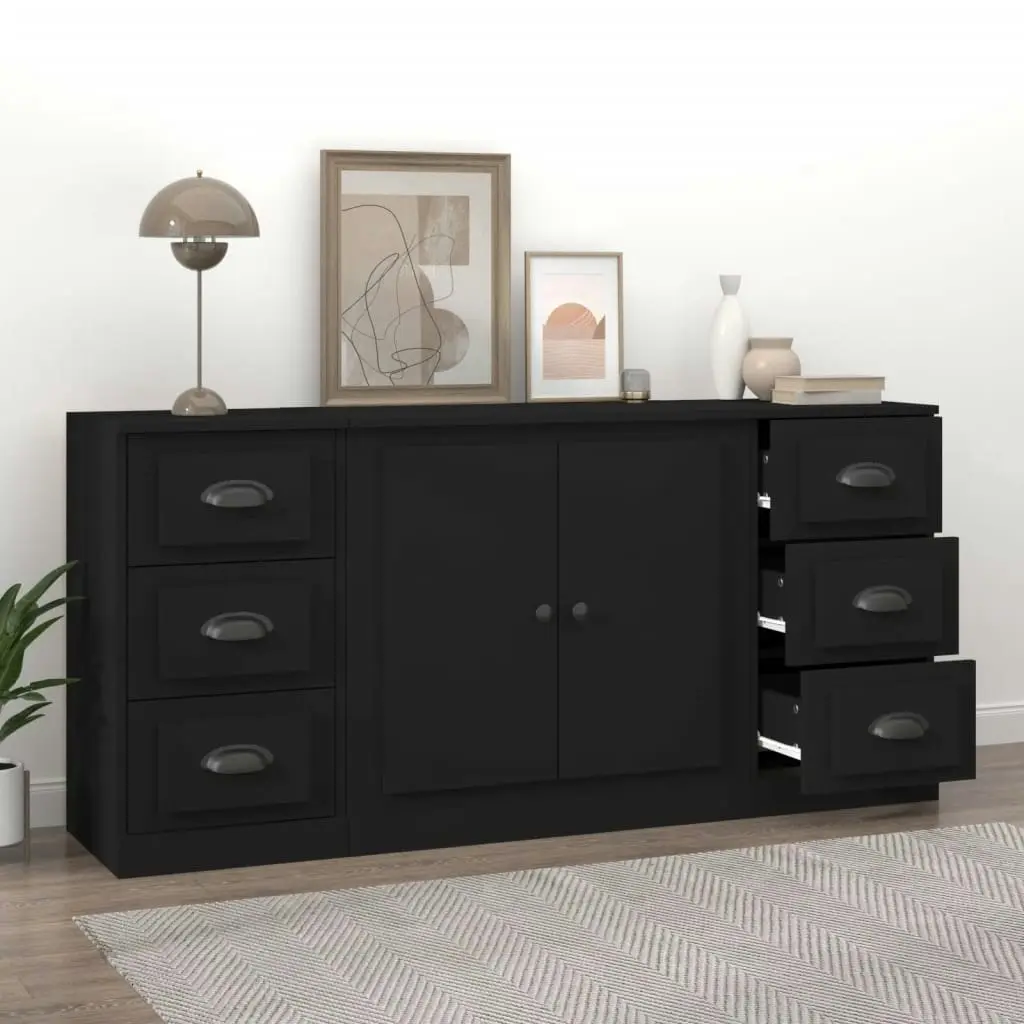 Sideboards 3 pcs Black Engineered Wood 3185232