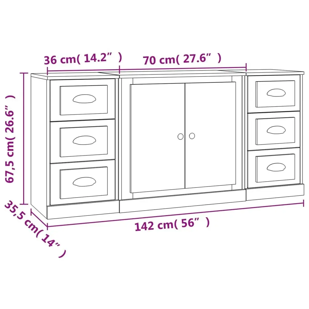 Sideboards 3 pcs Black Engineered Wood 3185232