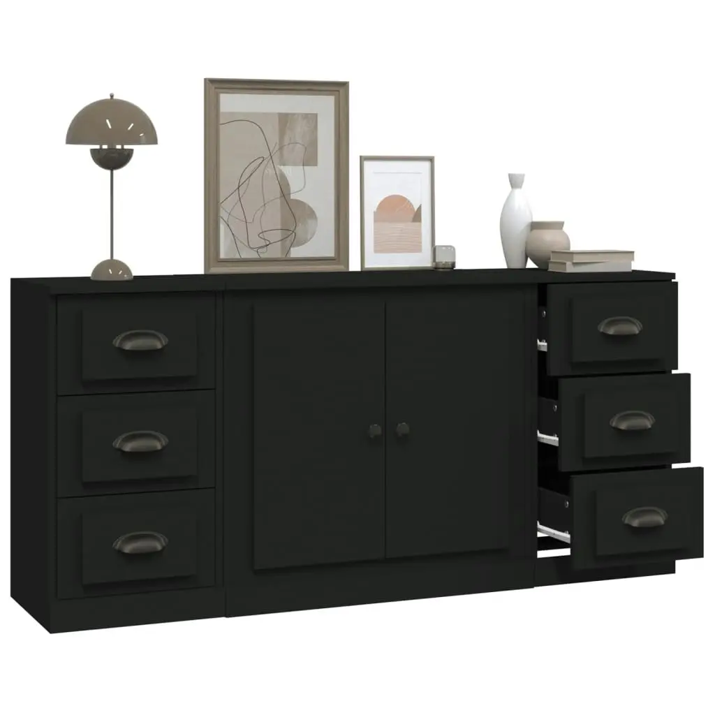 Sideboards 3 pcs Black Engineered Wood 3185232