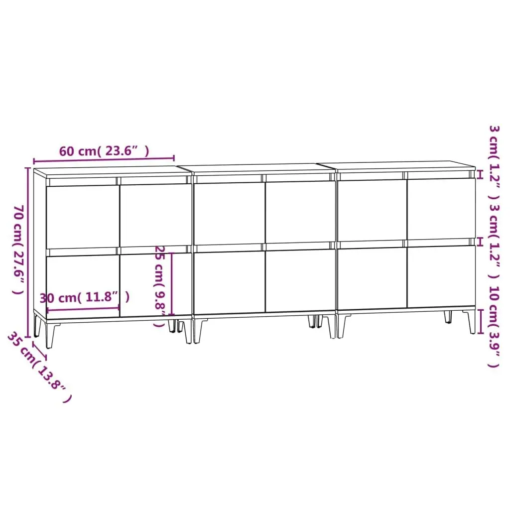 Sideboards 3 pcs Grey Sonoma 60x35x70 cm Engineered Wood 3185781