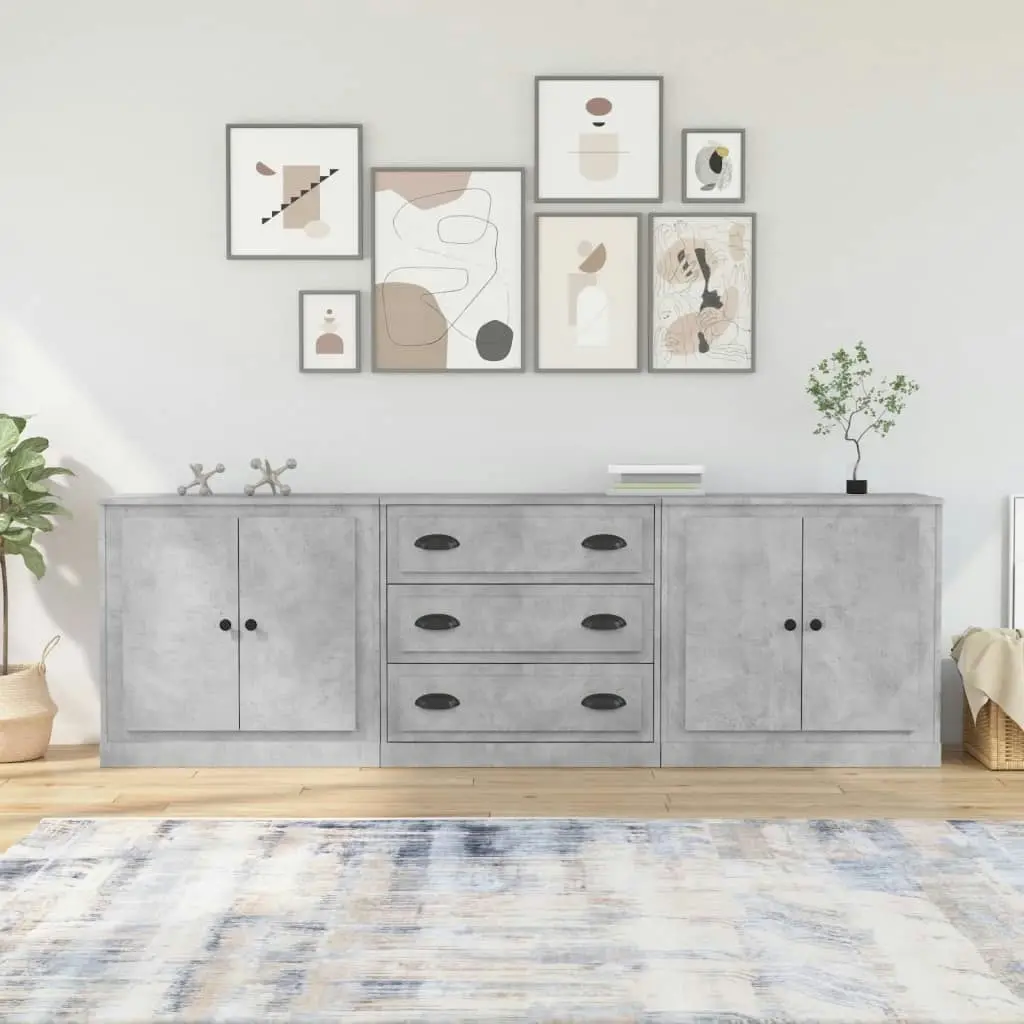 Sideboards 3 pcs Concrete Grey Engineered Wood 3185219