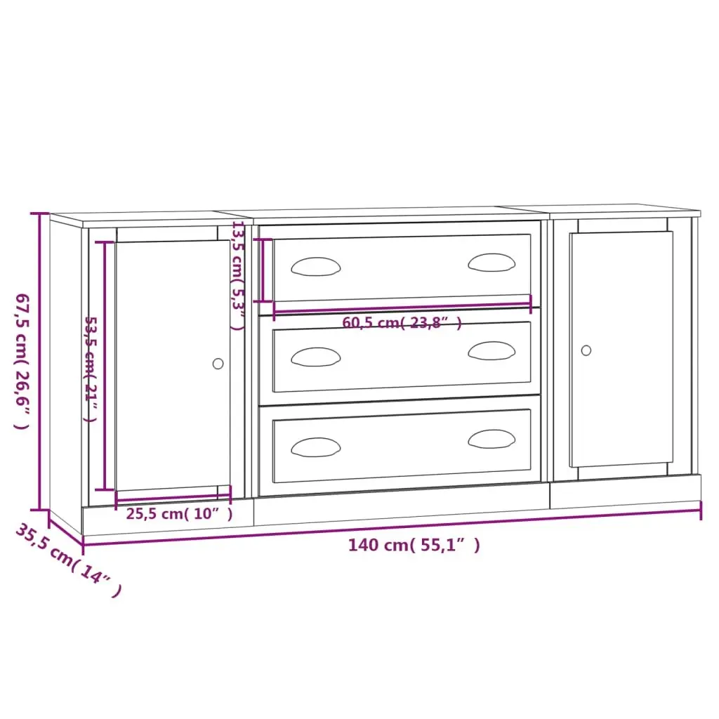 Sideboards 3 pcs Concrete Grey Engineered Wood 3185251