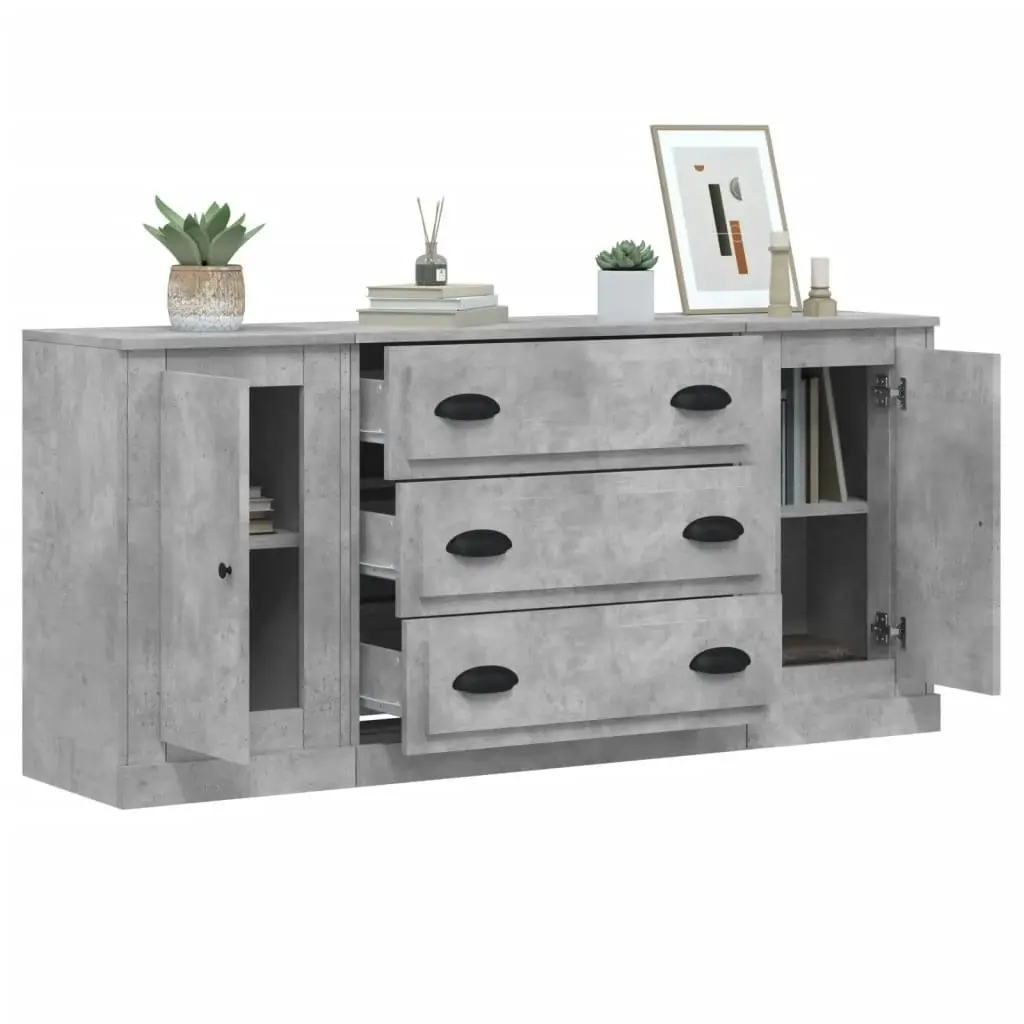 Sideboards 3 pcs Concrete Grey Engineered Wood 3185251