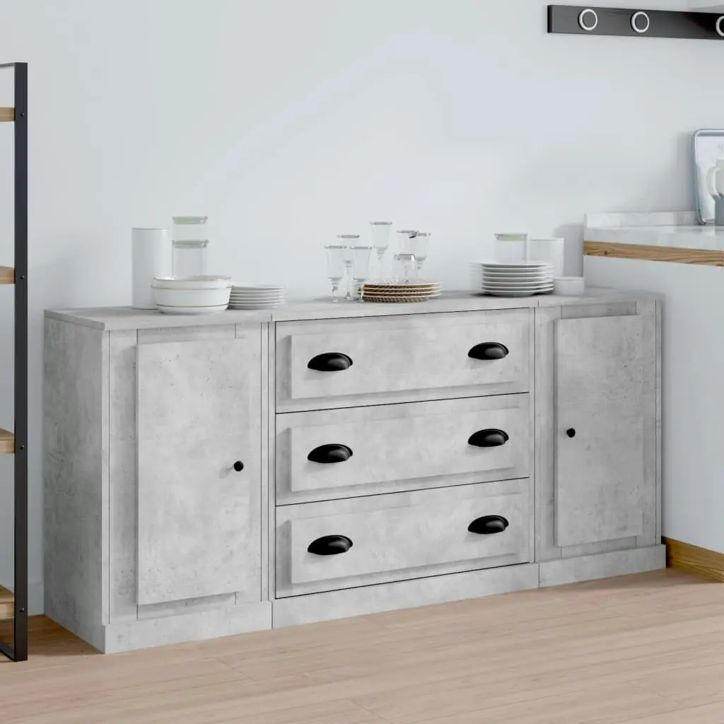 Sideboards 3 pcs Concrete Grey Engineered Wood 3185251