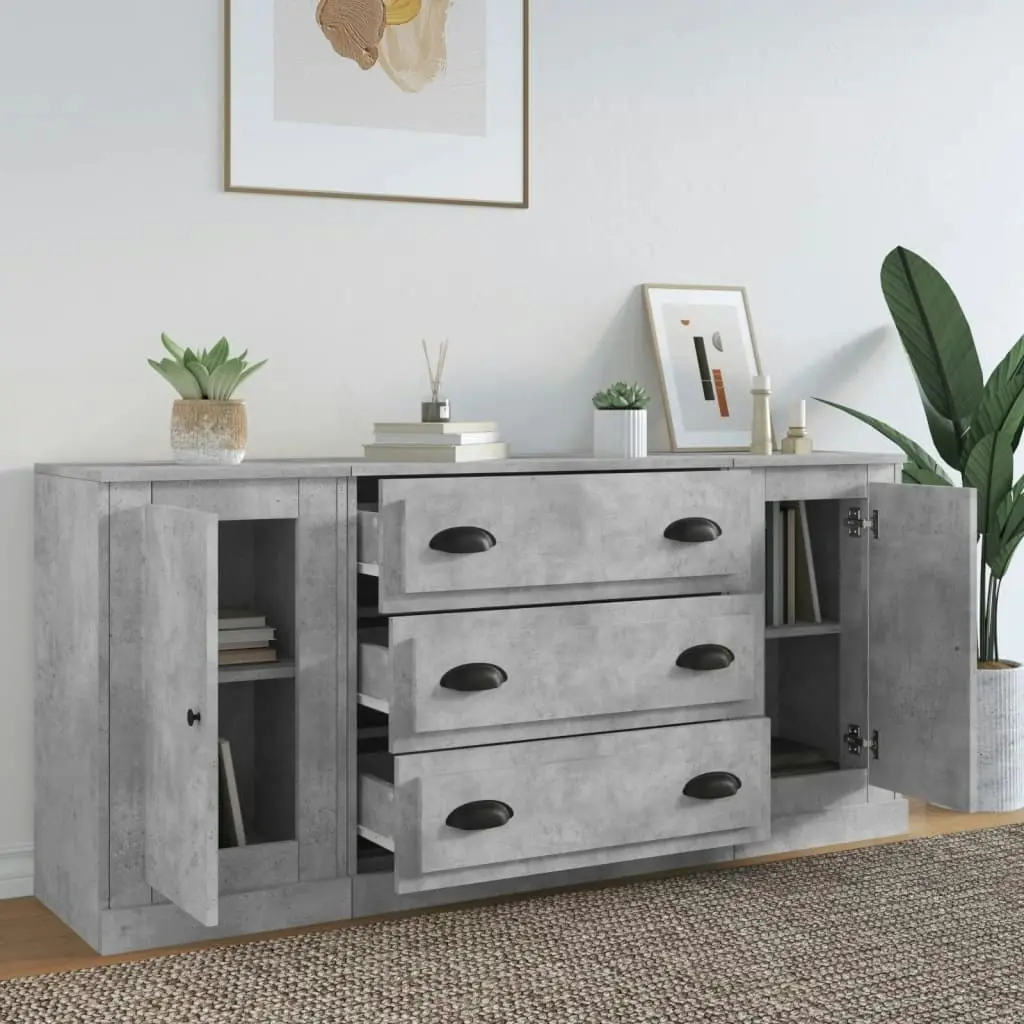 Sideboards 3 pcs Concrete Grey Engineered Wood 3185251