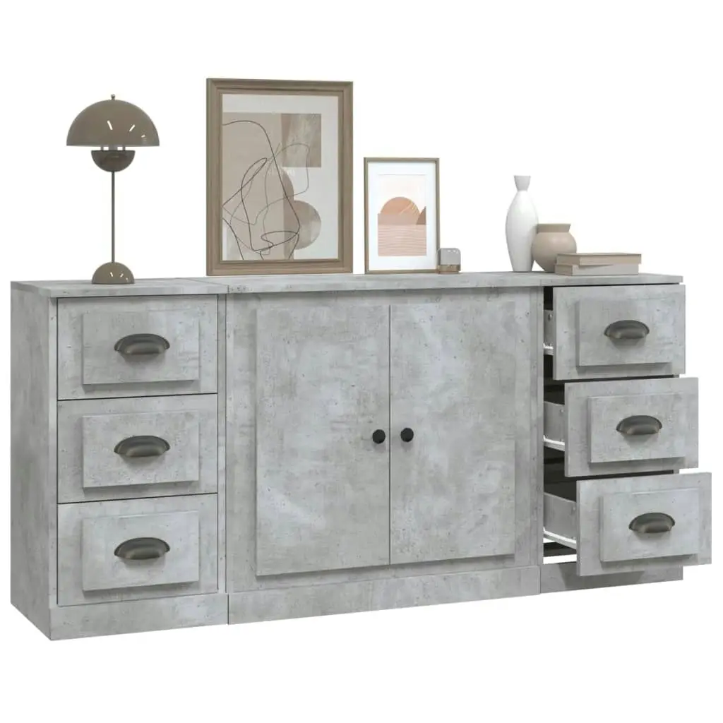 Sideboards 3 pcs Concrete Grey Engineered Wood 3185235