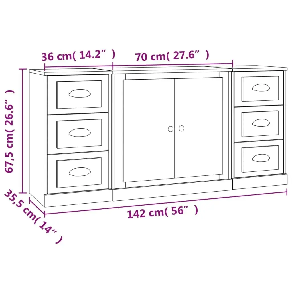 Sideboards 3 pcs Concrete Grey Engineered Wood 3185235