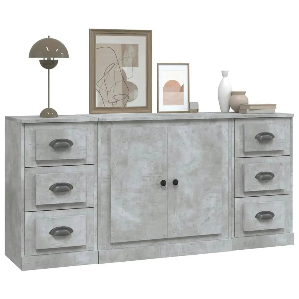 Sideboards 3 pcs Concrete Grey Engineered Wood 3185235