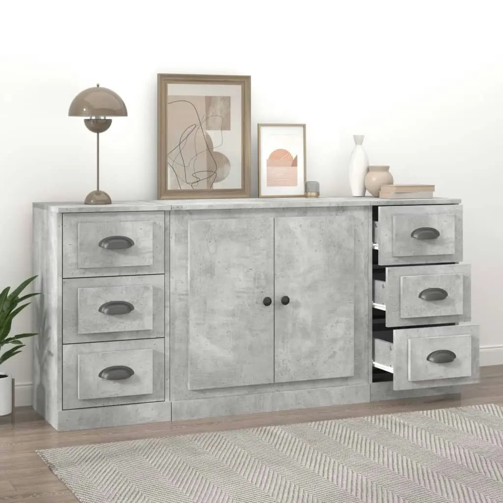 Sideboards 3 pcs Concrete Grey Engineered Wood 3185235