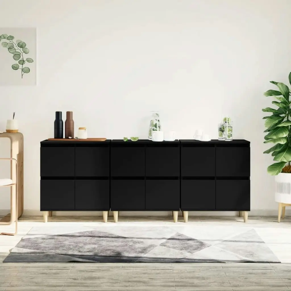 Sideboards 3 pcs Black 60x35x70 cm Engineered Wood 3185768