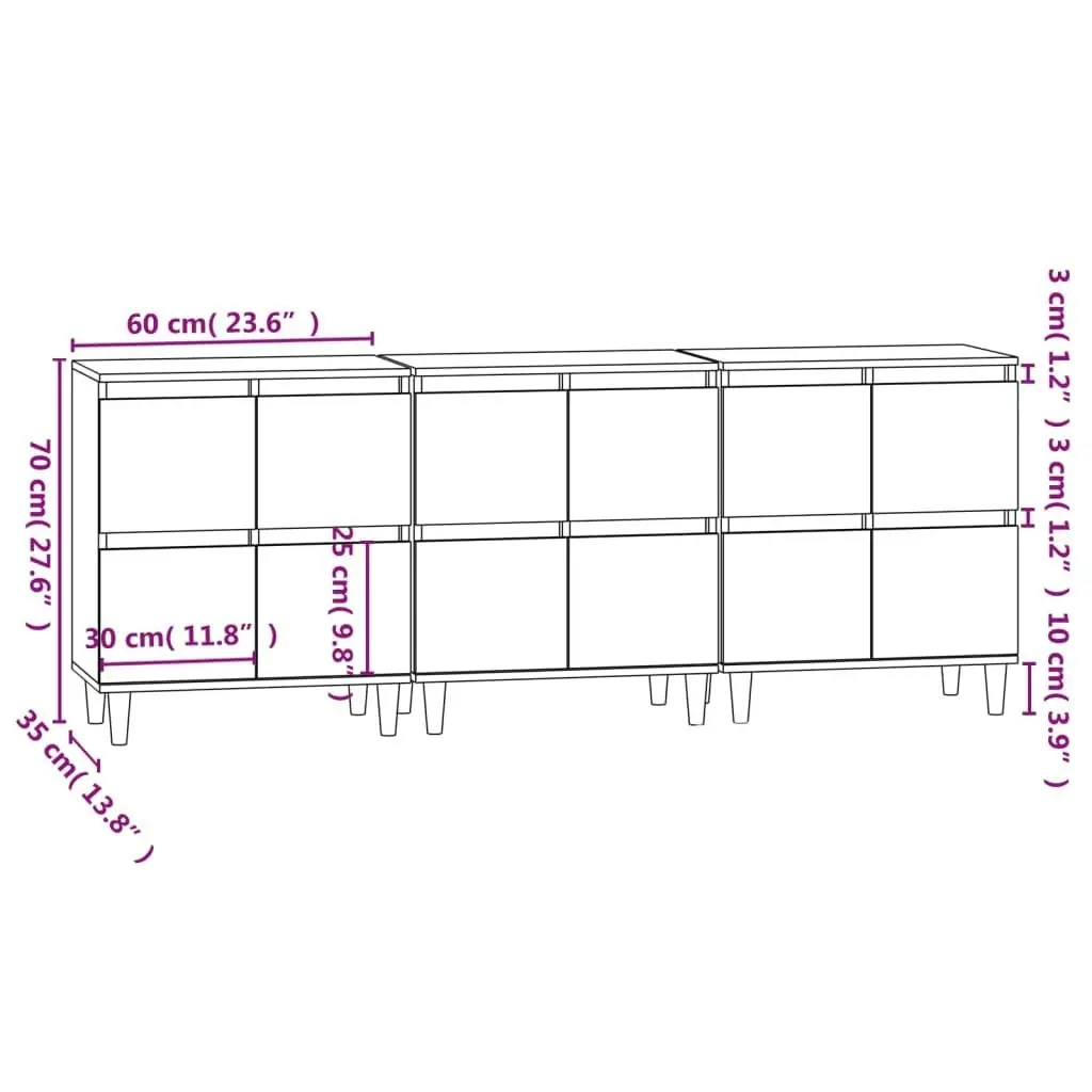 Sideboards 3 pcs Black 60x35x70 cm Engineered Wood 3185768