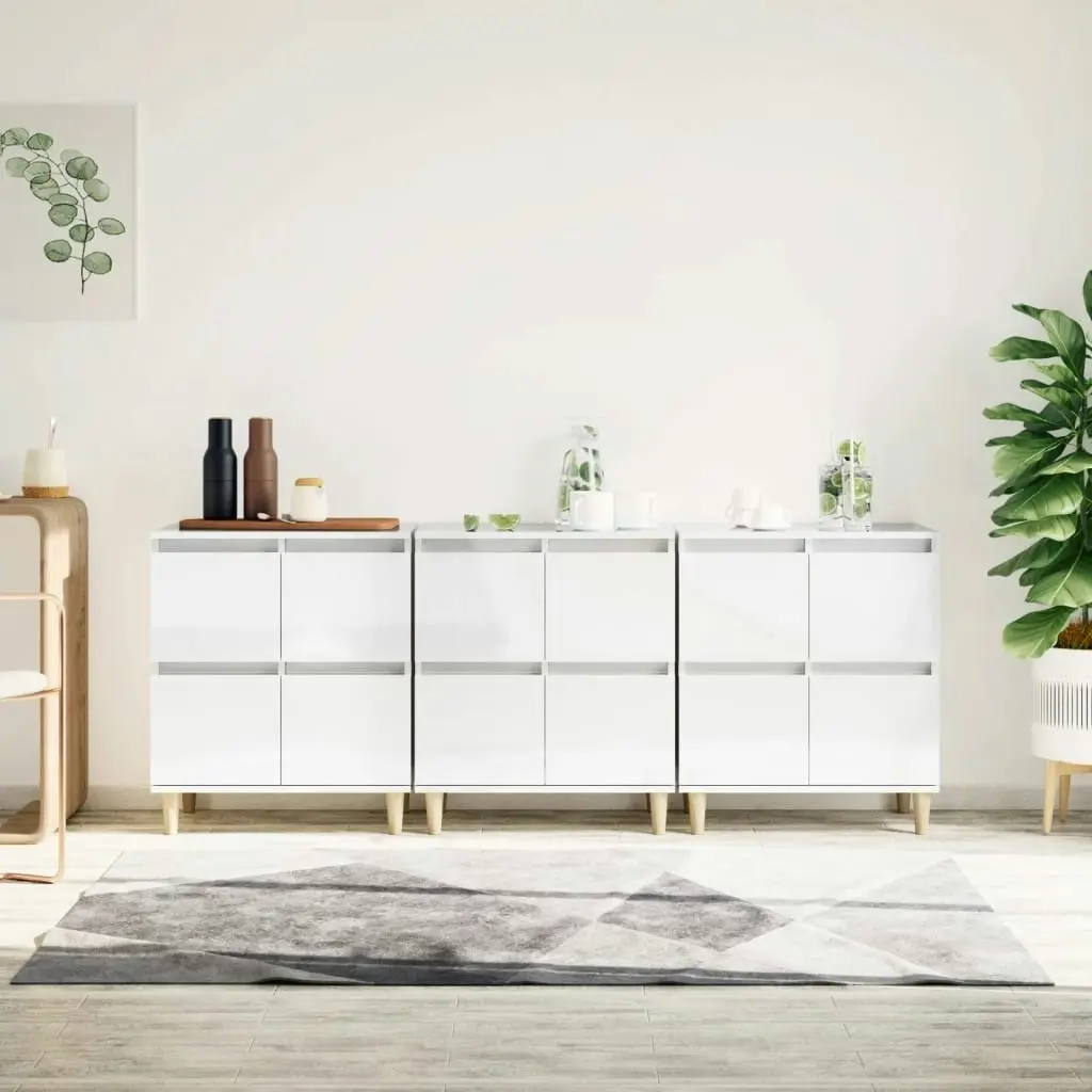 Sideboards 3 pcs High Gloss White 60x35x70 cm Engineered Wood 3185769