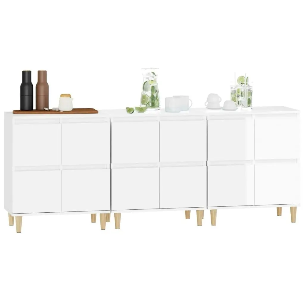 Sideboards 3 pcs High Gloss White 60x35x70 cm Engineered Wood 3185769