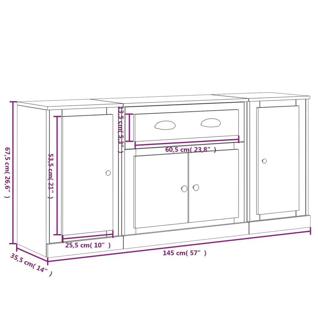 Sideboards 3 pcs Concrete Grey Engineered Wood 3185275