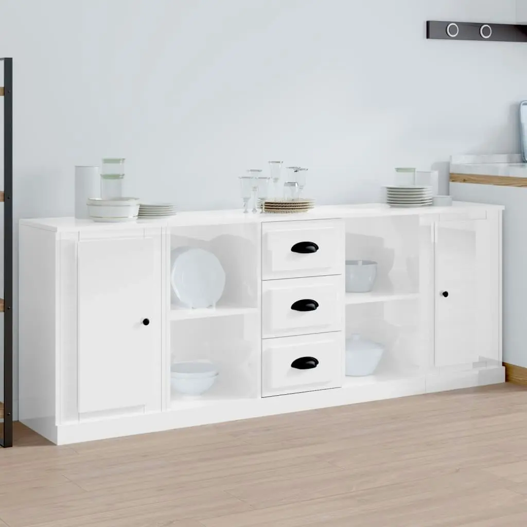 Sideboards 3 pcs High Gloss White Engineered Wood 3185257