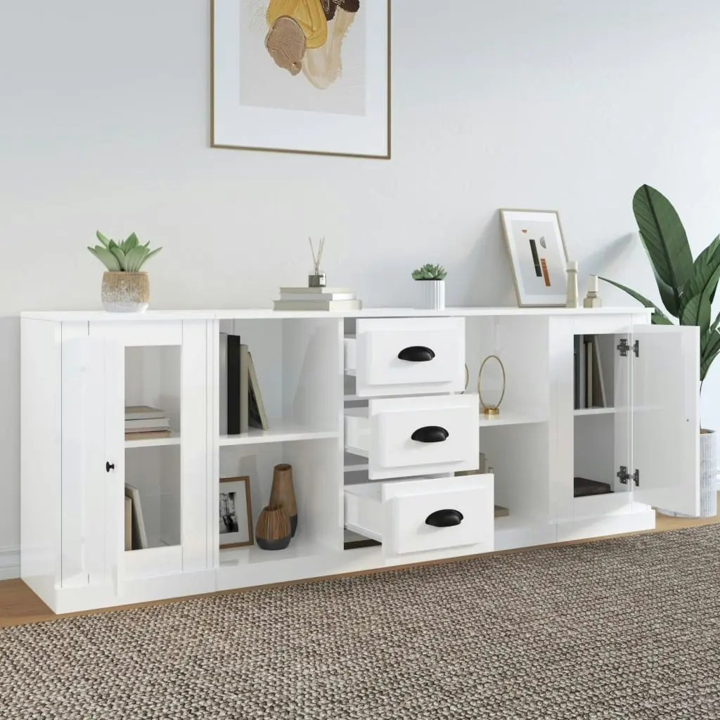 Sideboards 3 pcs High Gloss White Engineered Wood 3185257