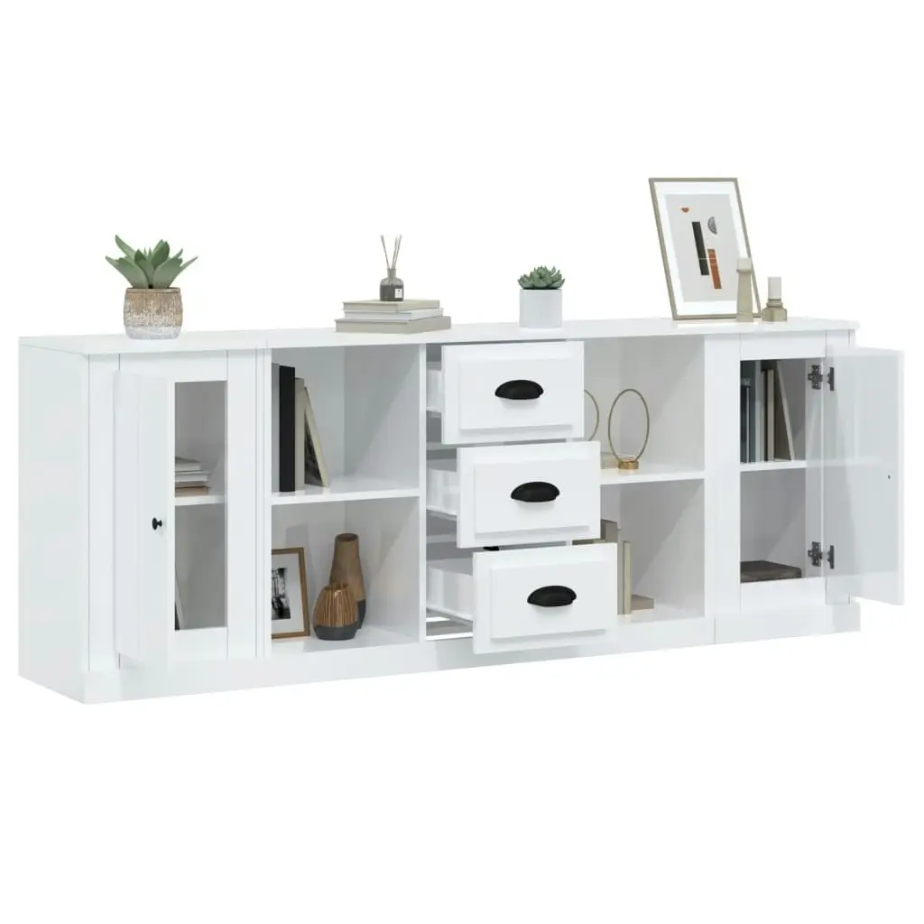 Sideboards 3 pcs High Gloss White Engineered Wood 3185257