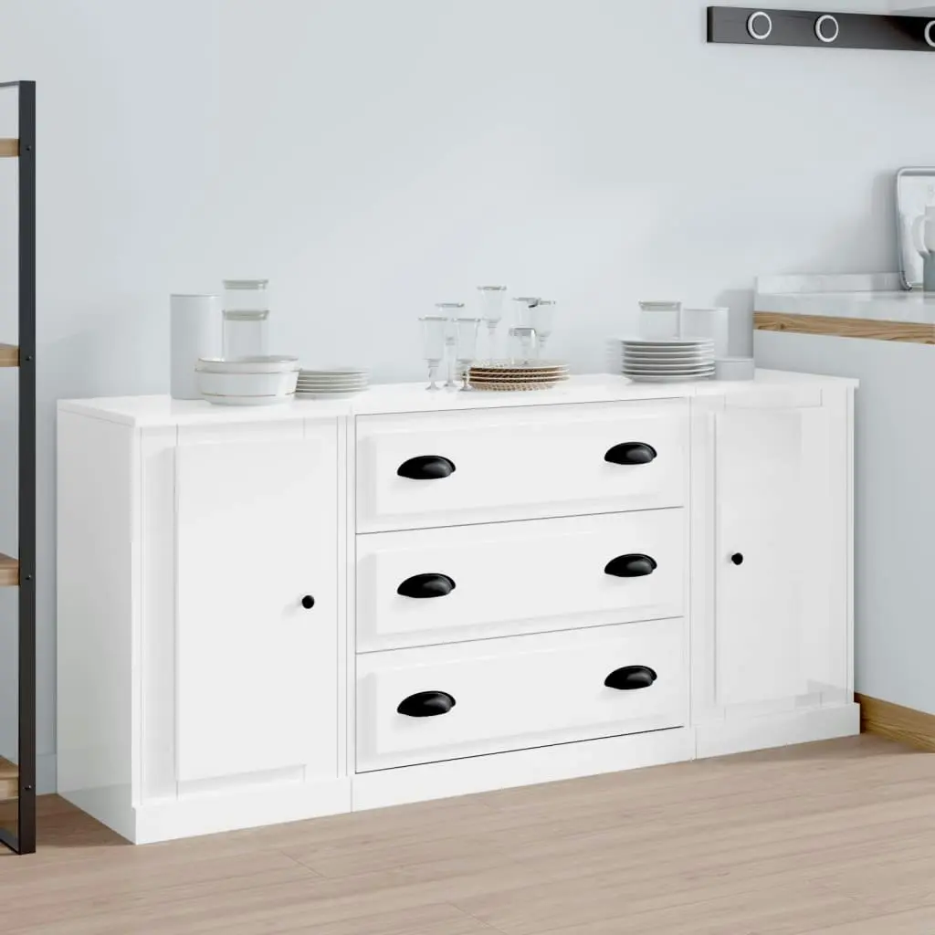 Sideboards 3 pcs High Gloss White Engineered Wood 3185249