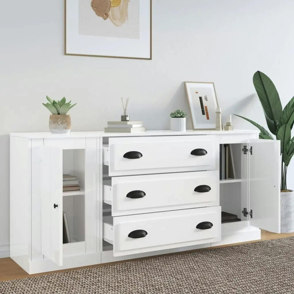 Sideboards 3 pcs High Gloss White Engineered Wood 3185249