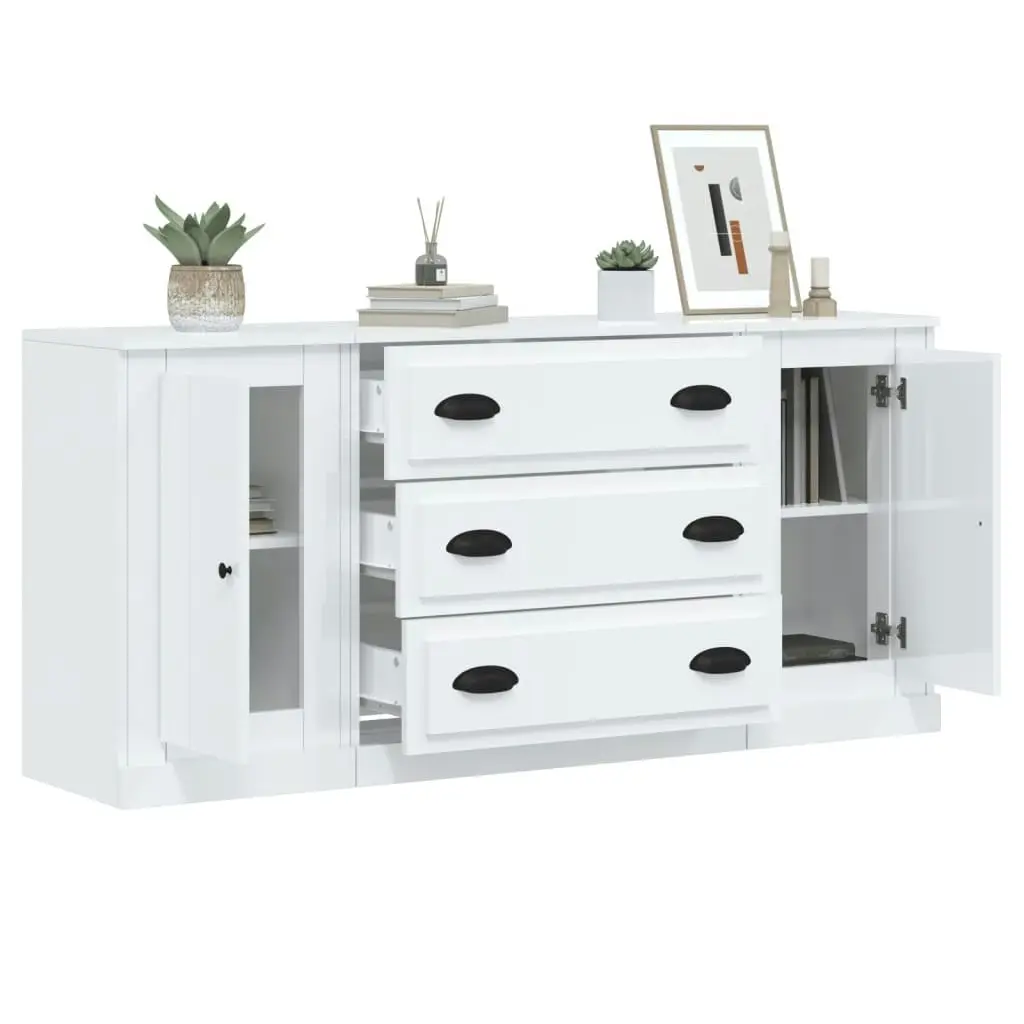 Sideboards 3 pcs High Gloss White Engineered Wood 3185249