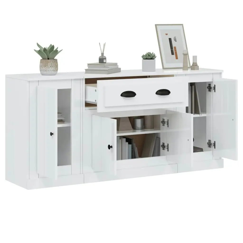 Sideboards 3 pcs High Gloss White Engineered Wood 3185273