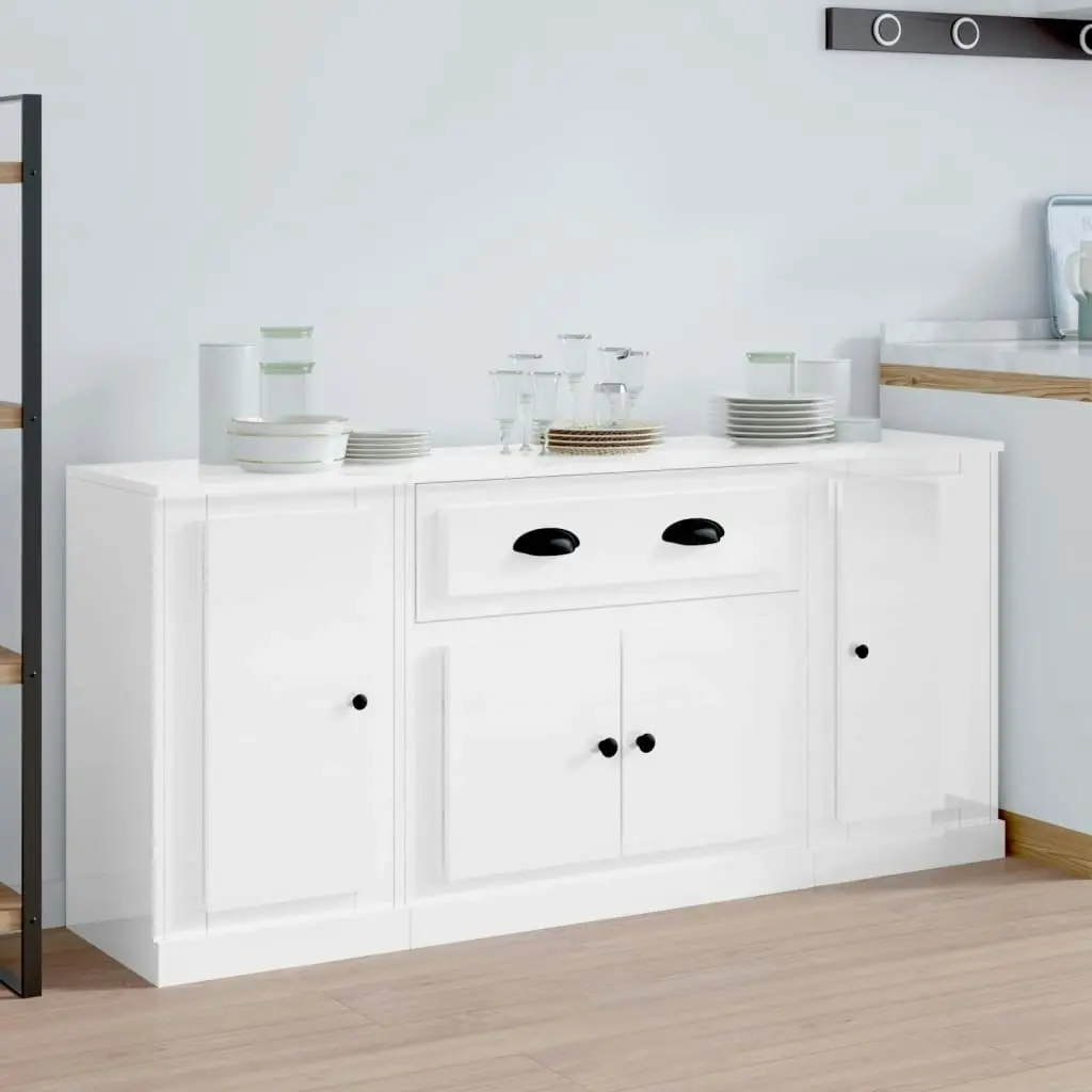 Sideboards 3 pcs High Gloss White Engineered Wood 3185273