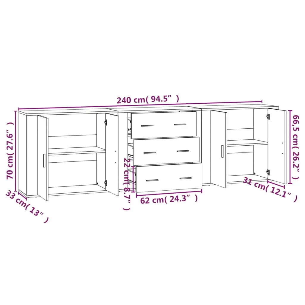 Sideboards 3 pcs Smoked Oak Engineered Wood 3185404