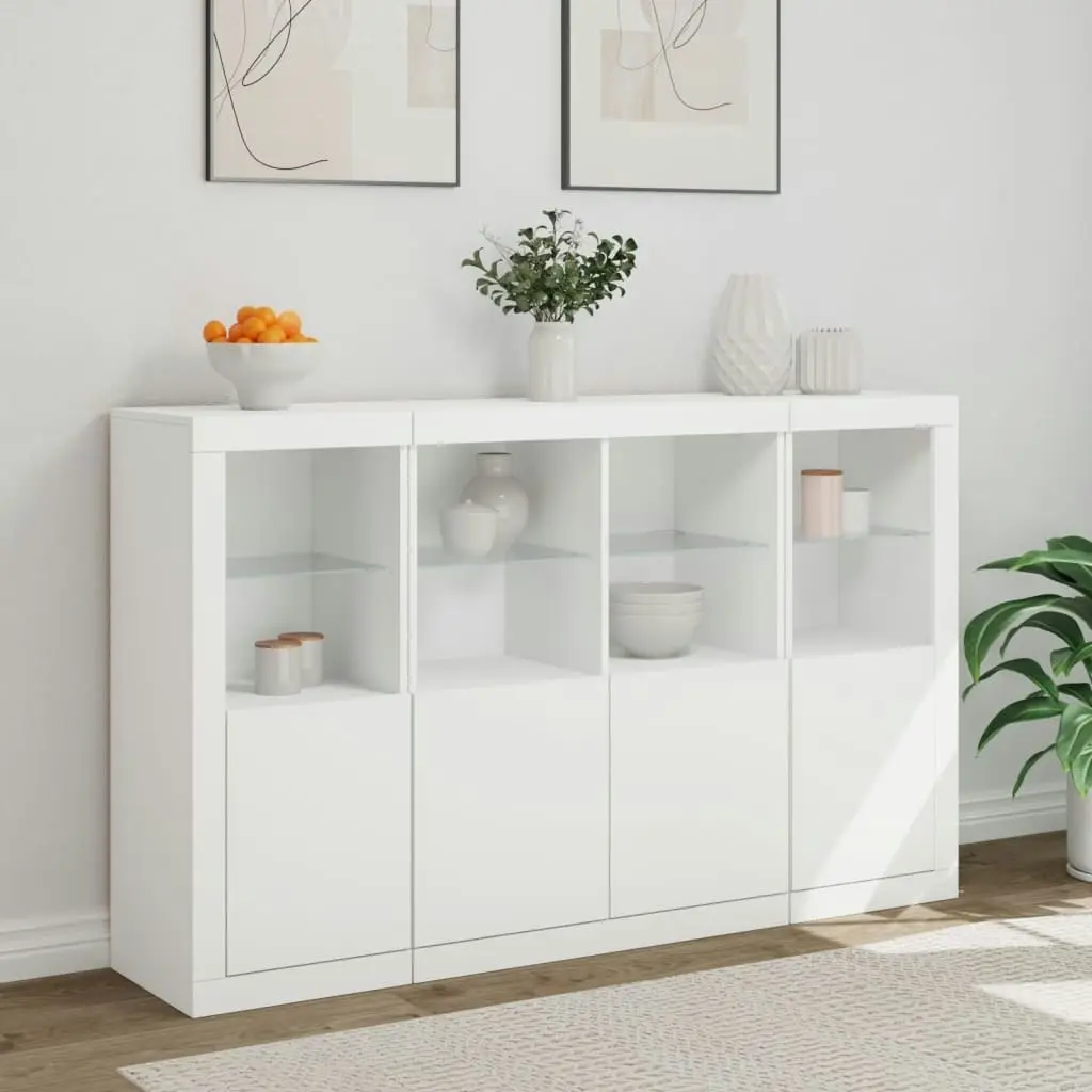 Sideboards with LED Lights 3 pcs White Engineered Wood 3209114