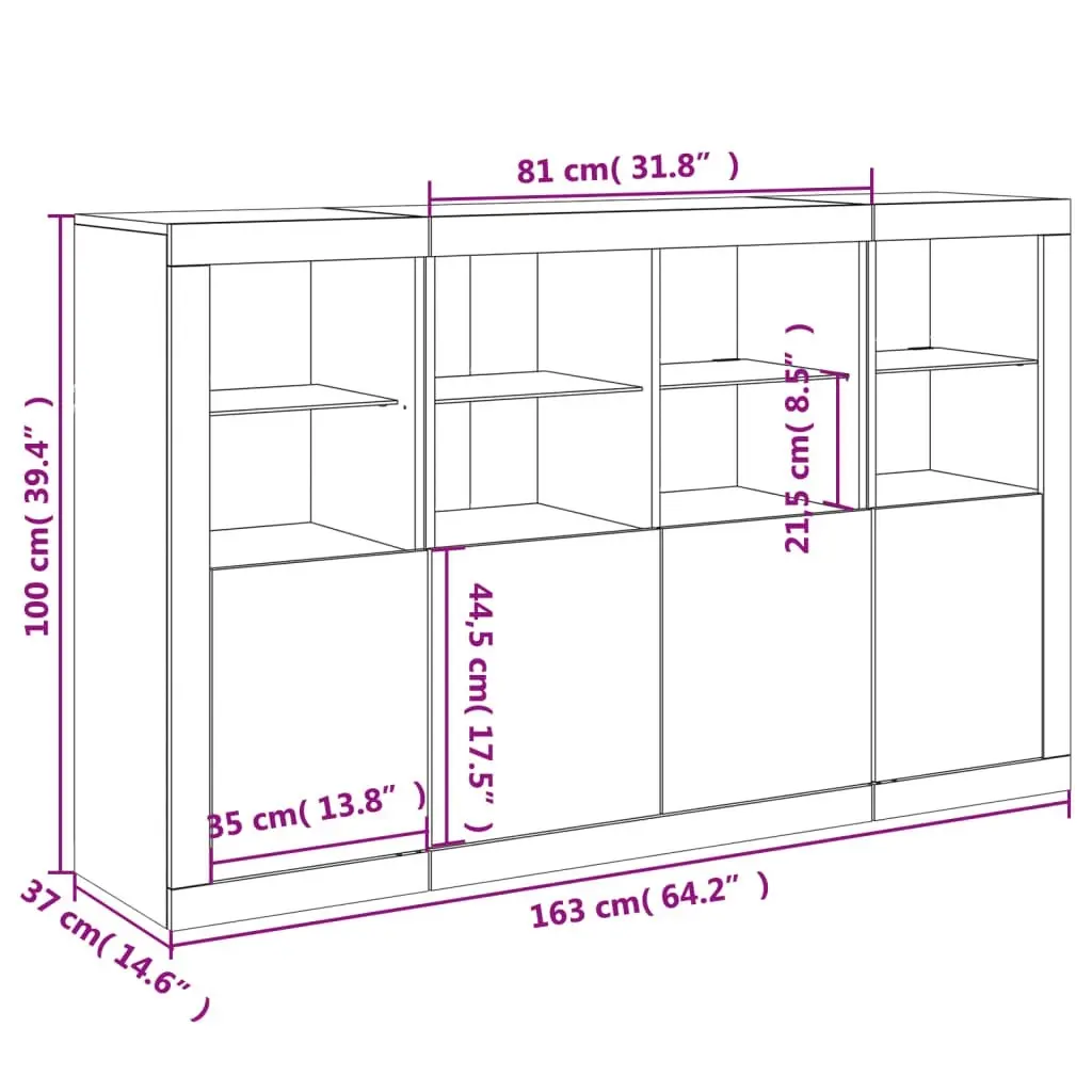 Sideboards with LED Lights 3 pcs White Engineered Wood 3209114