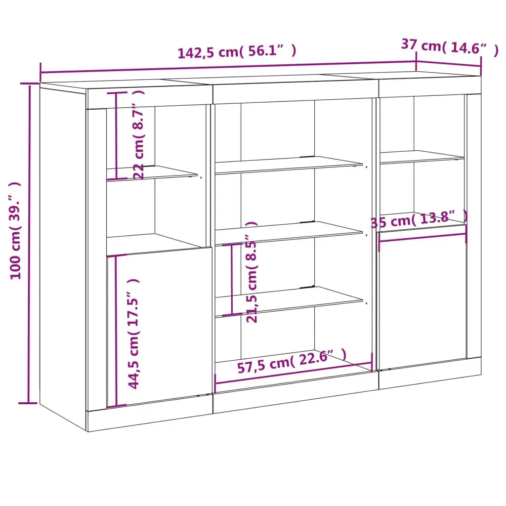 Sideboards with LED Lights 3 pcs White Engineered Wood 3209128