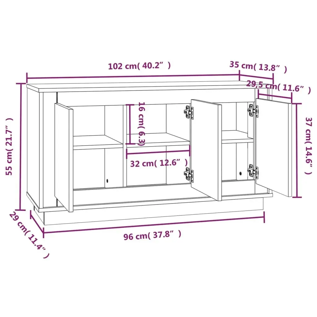 Sideboard White 102x35x55 cm Engineered Wood 831885