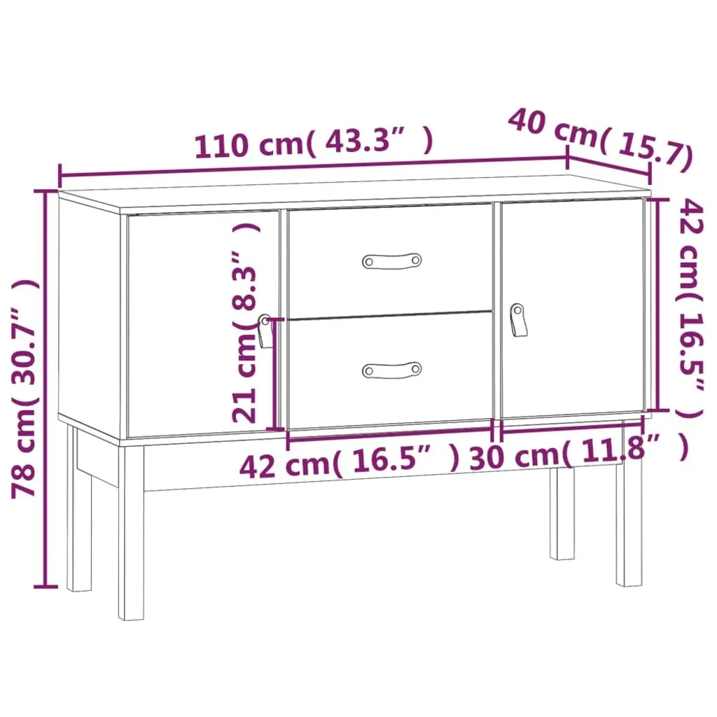 Sideboard White 110x40x78 cm Solid Wood Pine 823525