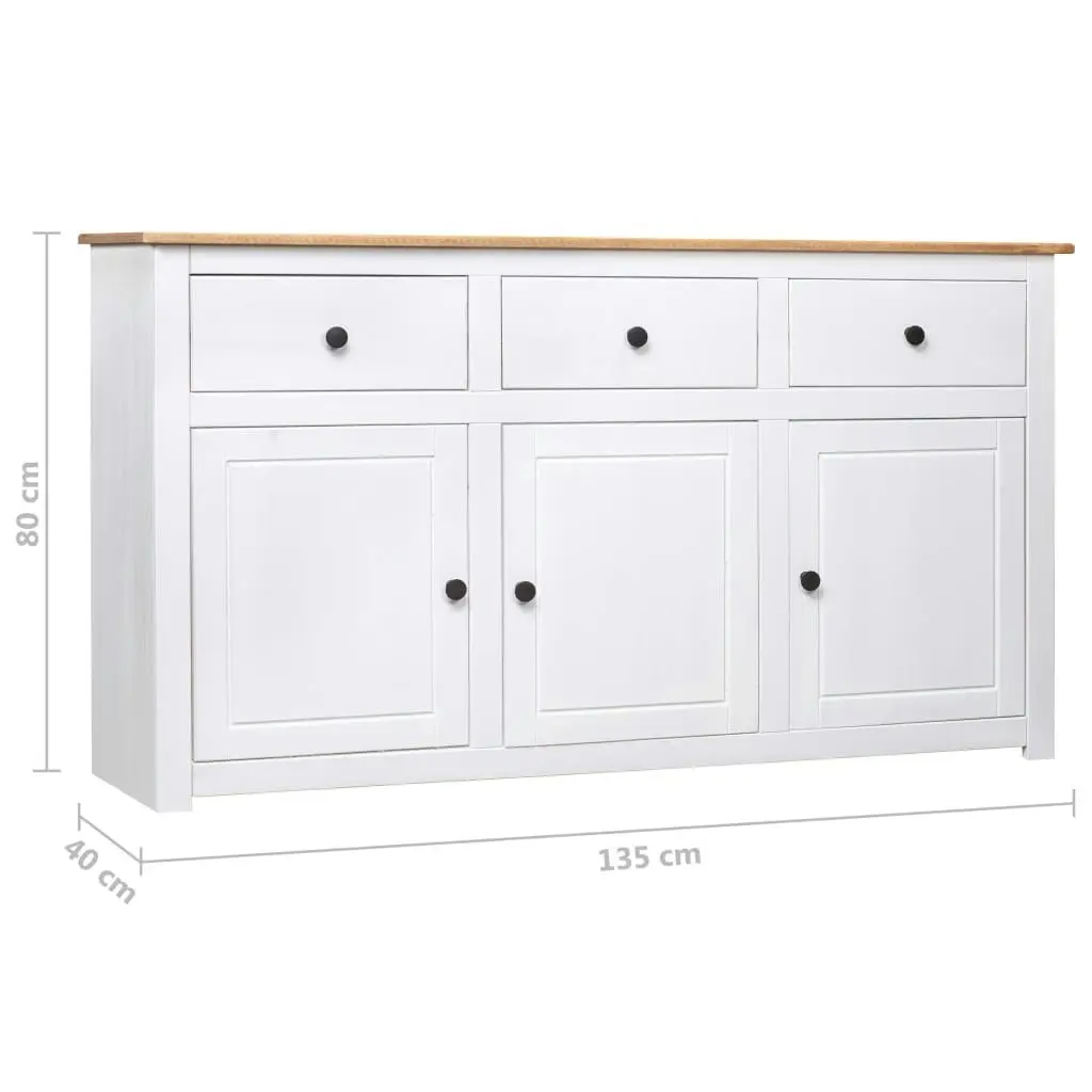 Sideboard White 135x40x80 cm Solid Pinewood Panama Range 282705