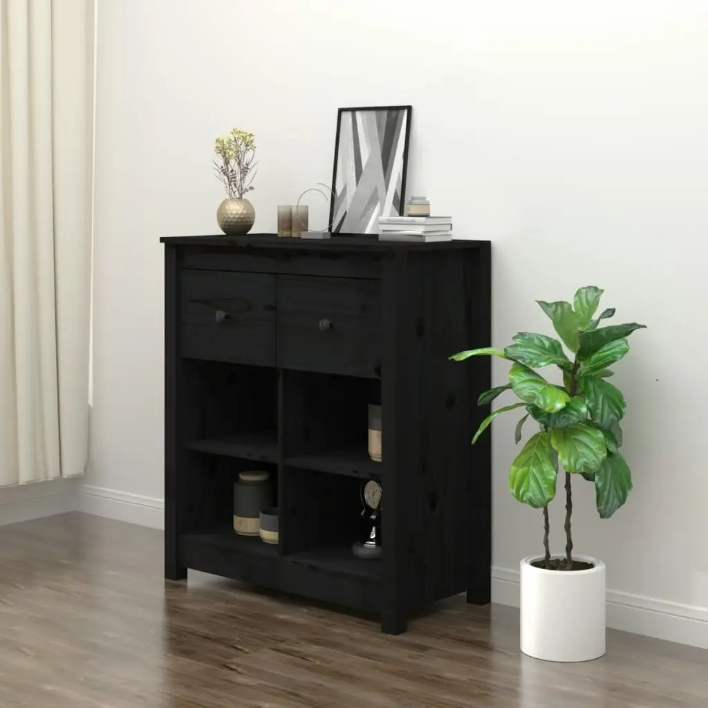 Sideboard Black 70x35x80 cm Solid Wood Pine 813768