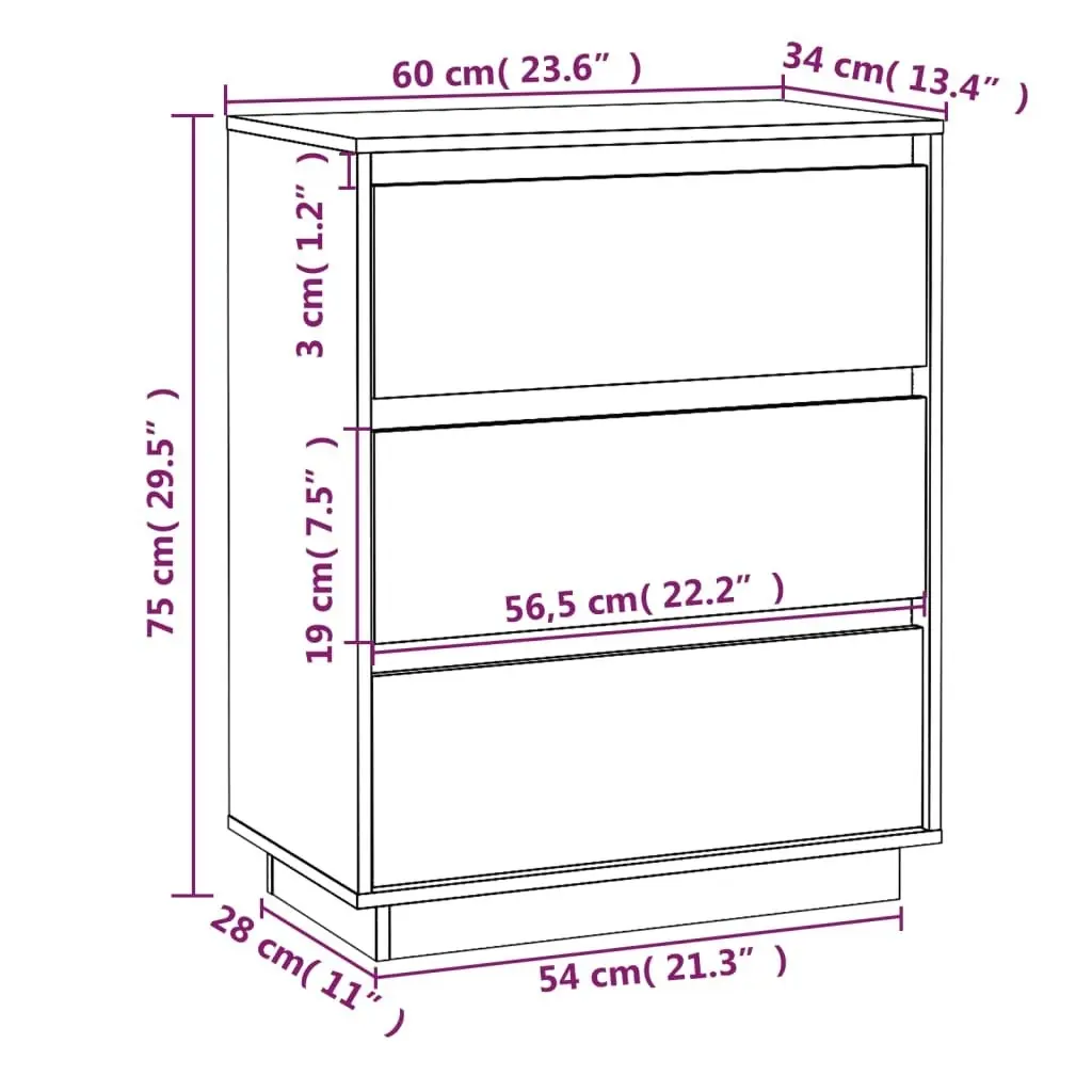 Sideboard White 60x34x75 cm Solid Wood Pine 813361